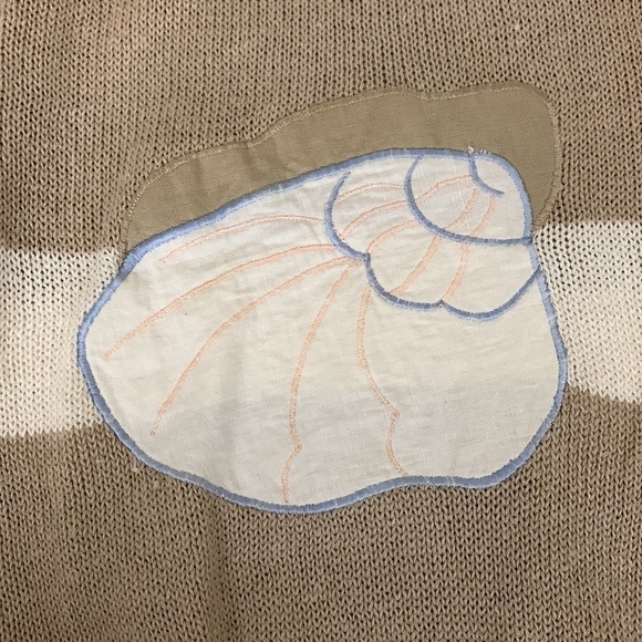 VINTAGE 80s Carole Little Striped Coastal Embroidered Seashell Sweater Size M - Picture 6 of 7